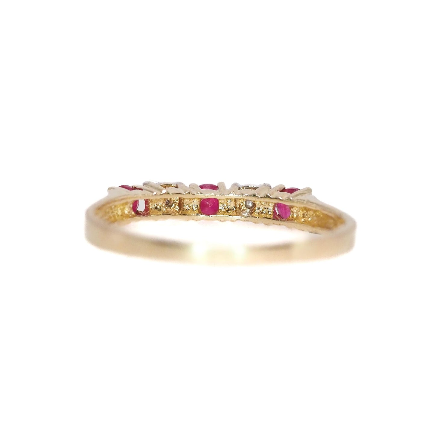 Vintage 1990s Ruby, Yellow Gold, Diamond Ring - Natural Red Ruby, Diamond, and 10K Ring Size 7.25 - Ruby Five Stone Wedding Ring