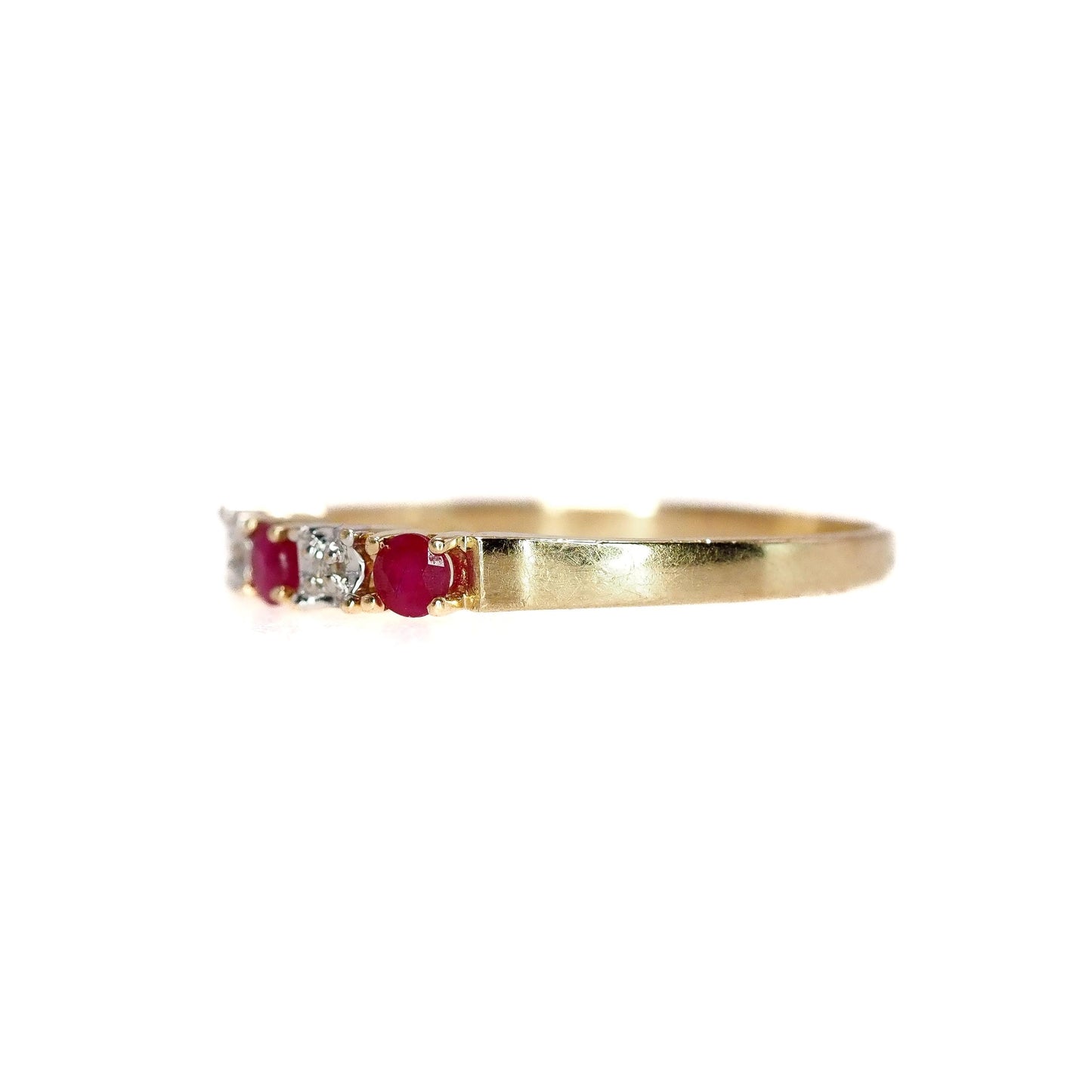 Vintage 1990s Ruby, Yellow Gold, Diamond Ring - Natural Red Ruby, Diamond, and 10K Ring Size 7.25 - Ruby Five Stone Wedding Ring