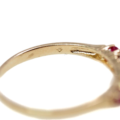Vintage 1990s 10k Yellow Gold Natural Red Ruby, and Diamond Wedding Band Ring Size 7.25