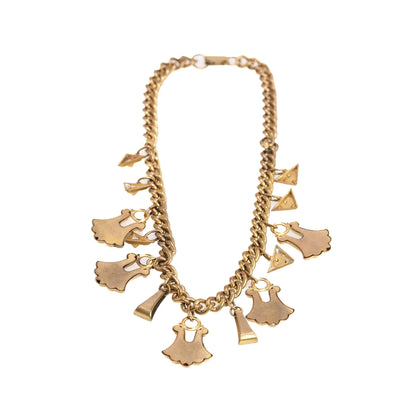 Antique 1900s Late Victorian Brass Fancy Drop Link Choker 15" Necklace