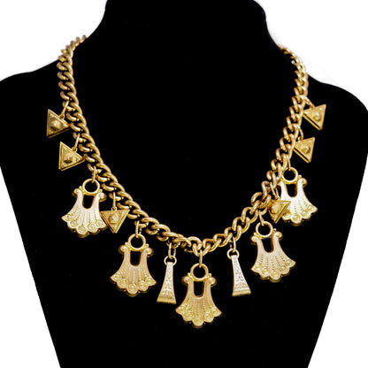 Antique 1900s Late Victorian Brass Fancy Drop Link Choker 15" Necklace