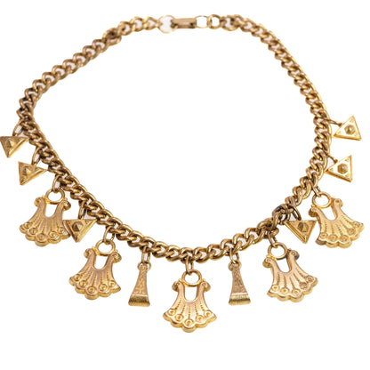 Antique 1900s Late Victorian Brass Fancy Drop Link Choker 15" Necklace