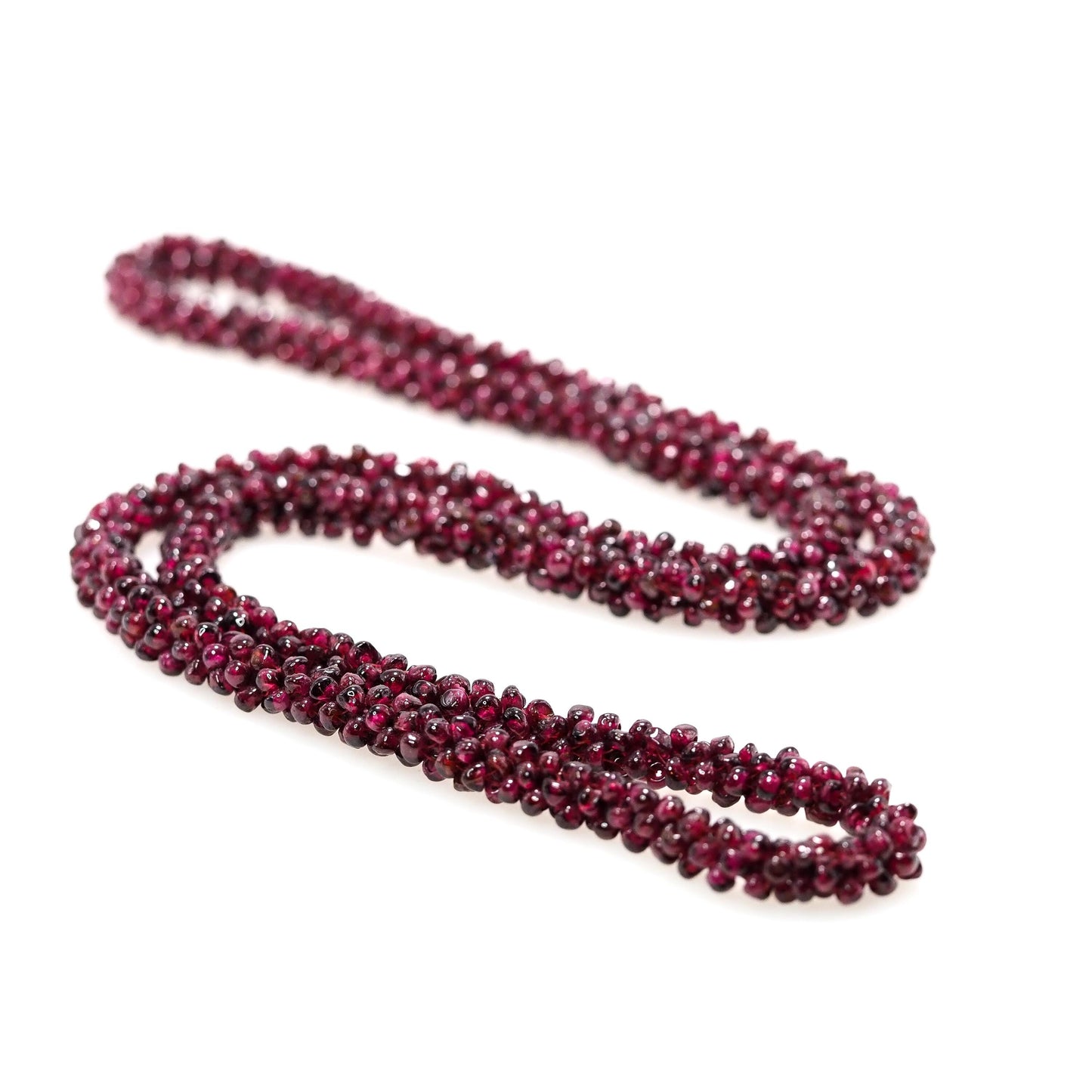 Vintage 1980s Long Single Strand Almandine Garnet Rondelle Bead Torsade 33" Necklace - Red Gemstone Beaded Necklace - Boho Gemstone Necklace