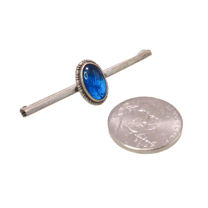 Antique 1910s Morpho Menelaus Blue Butterfly Wing and Silver Bar Brooch