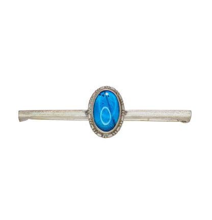 Antique 1910s Morpho Menelaus Blue Butterfly Wing and Silver Bar Brooch