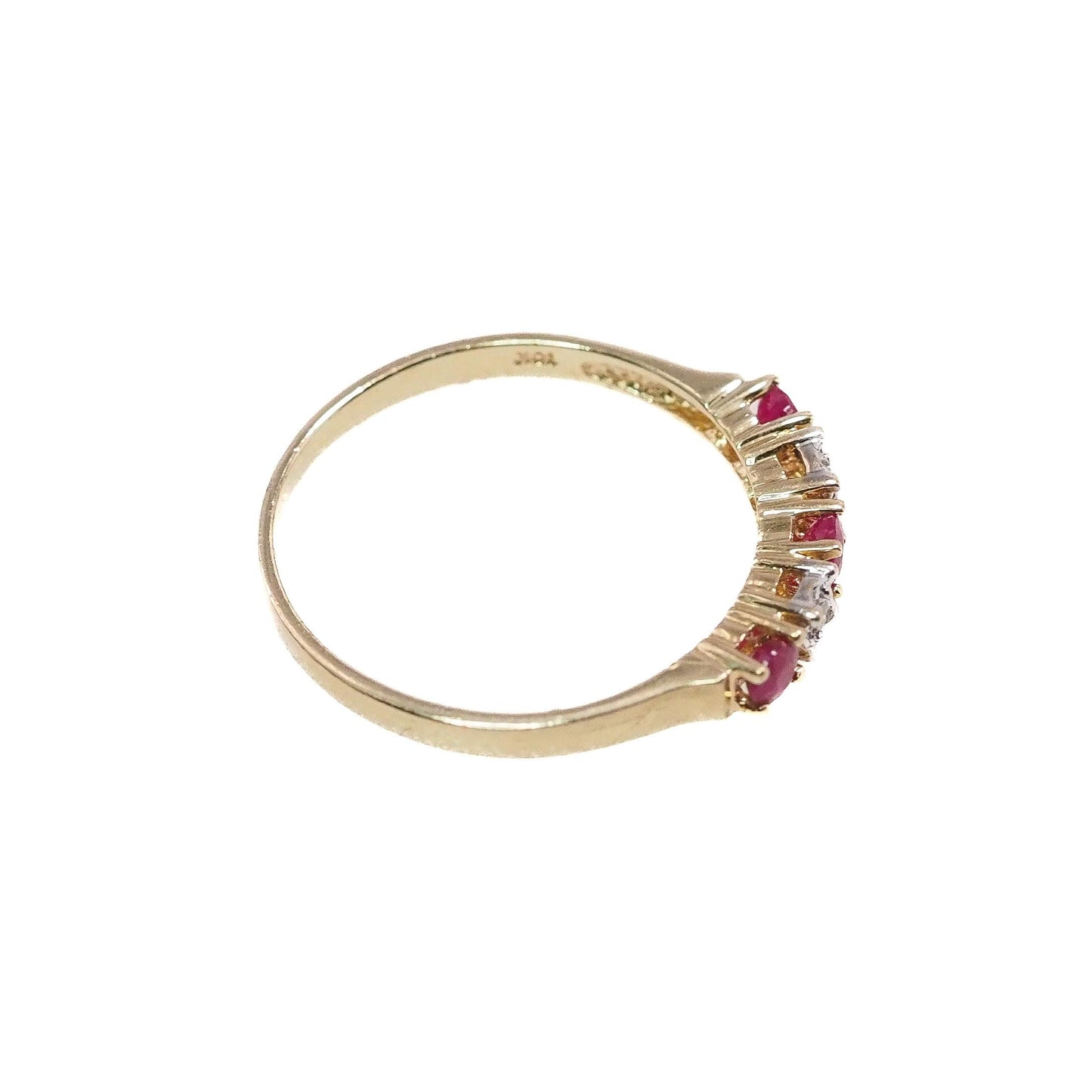 Vintage 1990s Ruby, Yellow Gold, Diamond Ring - Natural Red Ruby, Diamond, and 10K Ring Size 7.25 - Ruby Five Stone Wedding Ring