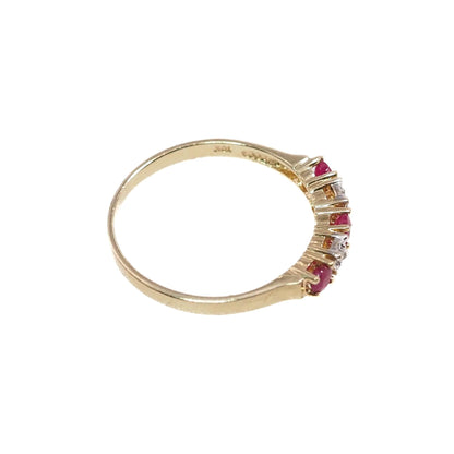 Vintage 1990s 10k Yellow Gold Natural Red Ruby, and Diamond Wedding Band Ring Size 7.25