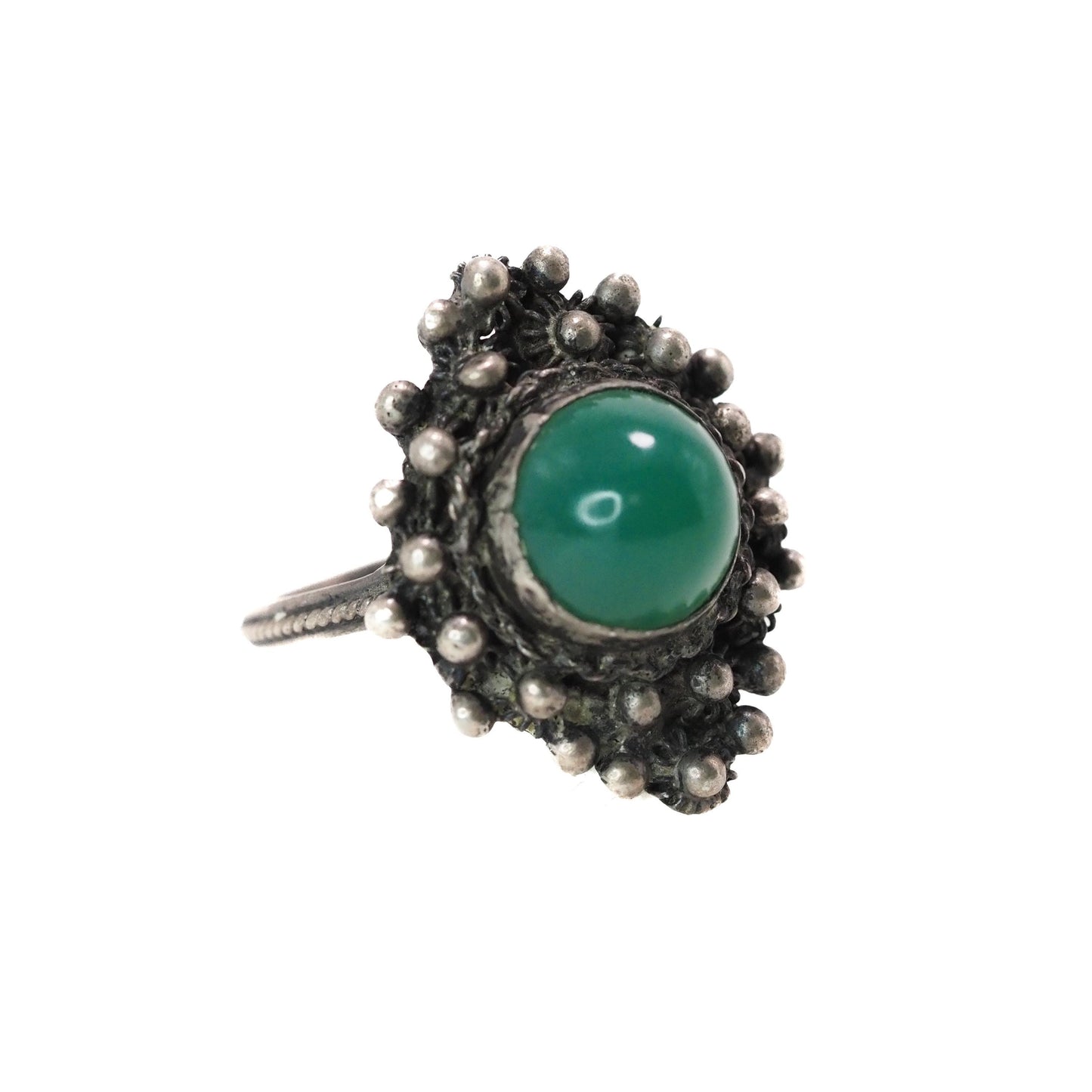 Vintage 1940s Green Chrysoprase and 800 Silver Cabochon Solitaire Marquise Ring Size 7.25 - 40s Green Silver Retro Deco Ring