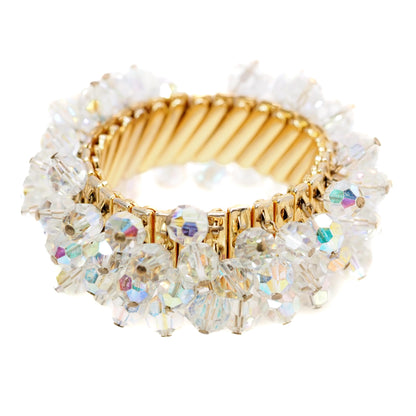 Vintage 1950s Aurora Borealis Bead and Gold Plate Cha Cha Bracelet - 50s Rainbow Bead Expansion Chunky Bracelet - Vintage Statement Bracelet