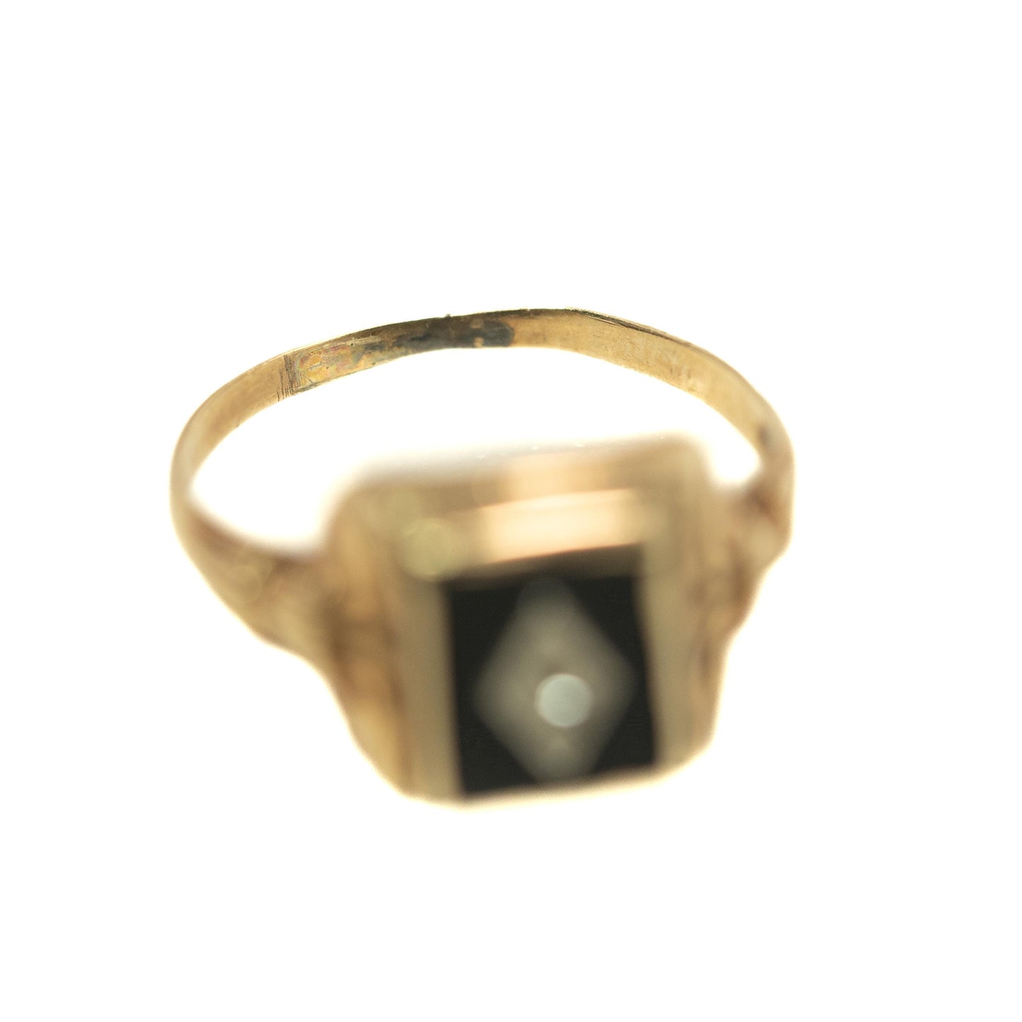 Vintage 1930s Art Deco Onyx, Diamond, and 10K Mixed Metal Gold Square Ring Size 5.75 - 30s Yellow Gold Black Onyx, Diamond Ring