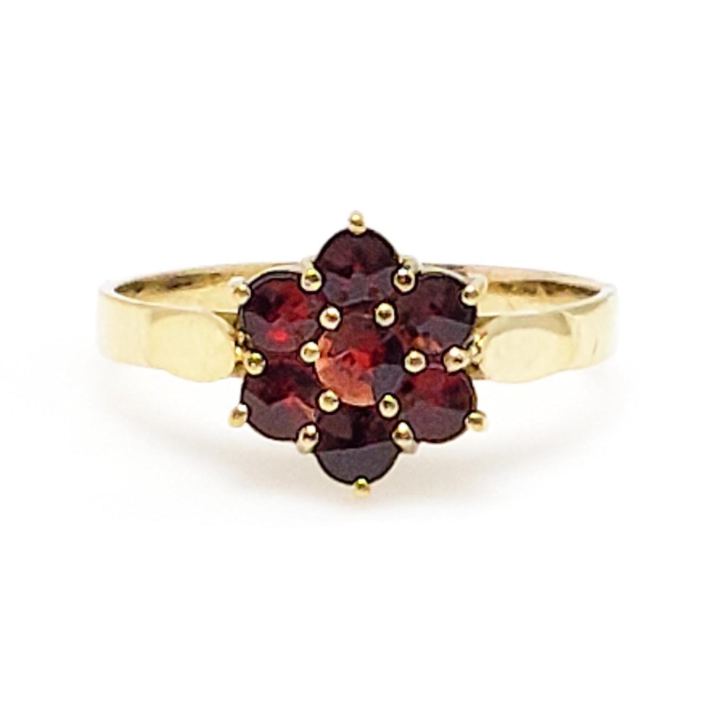 Vintage 1960s Garnet, Silver Cluster Ring - 60s Red Rose Cut Pyrope Garnet and Gold Plated Sterling Ring Size 7.5 - Red Gem Ring