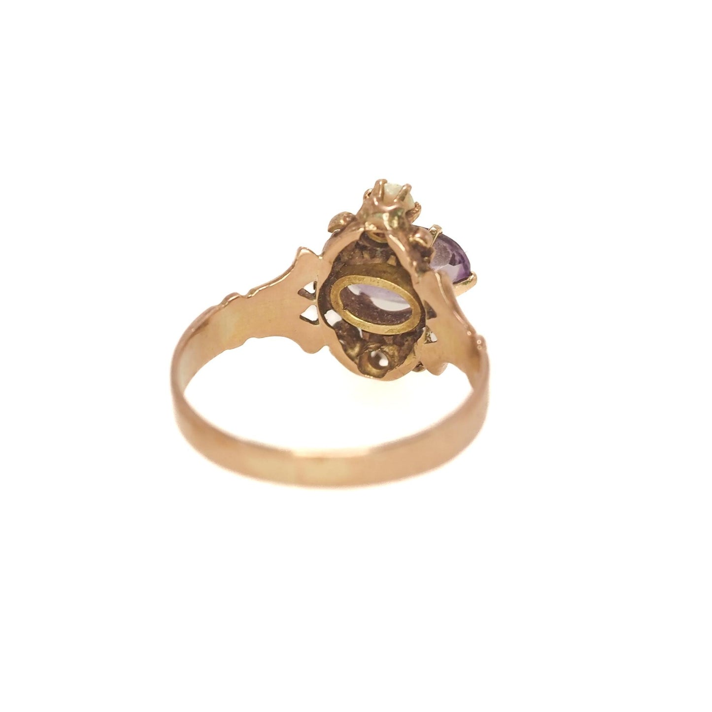 Antique 1900s Victorian Amethyst, Opal, and 14K Yellow Gold Ring Size 5.75 - Late Victorian Purple Amethyst, Opal Pinky Ring