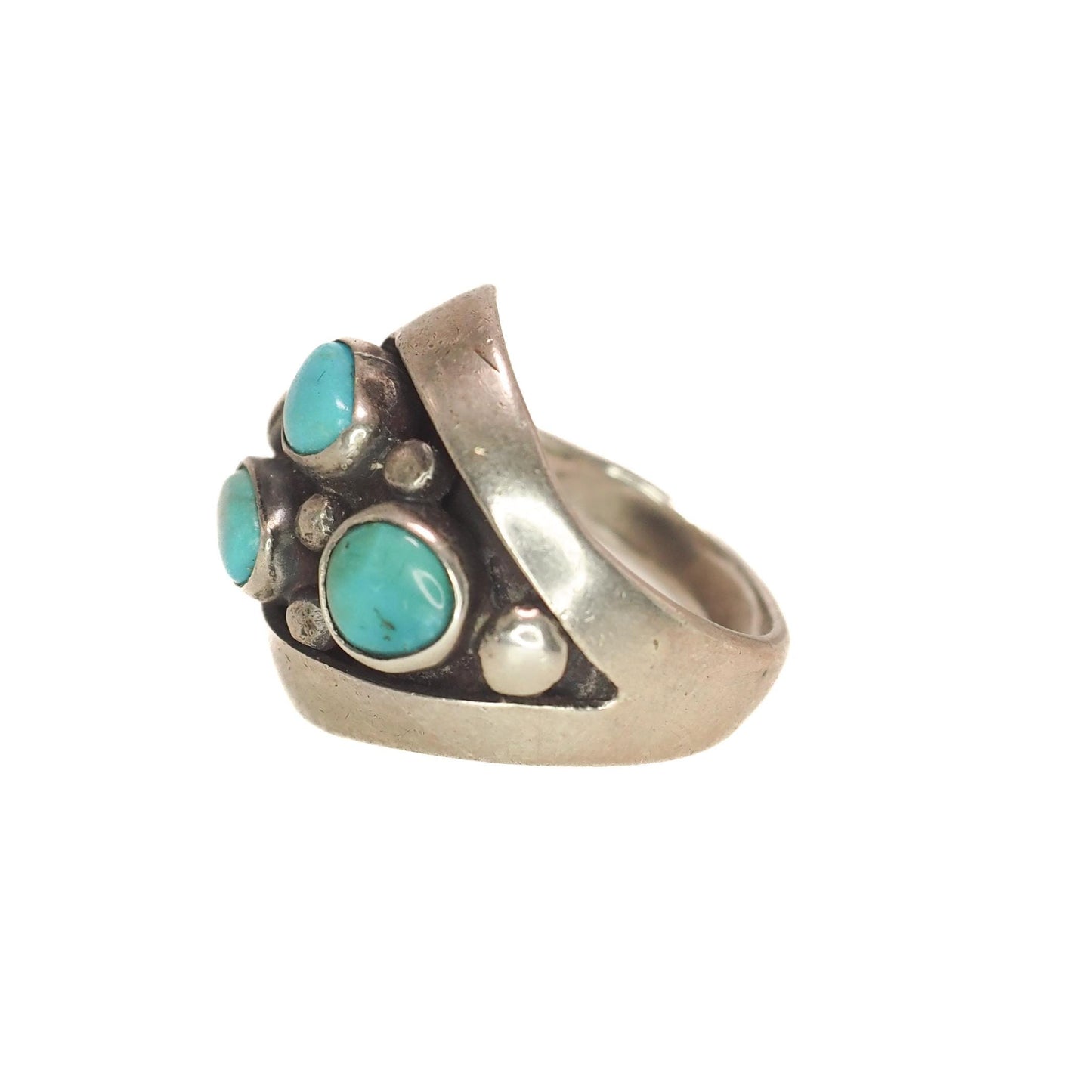 Vintage 1970s Blue Turquoise Sterling Silver Southwestern Native American Ring Size 5 - 70s Vintage Unisex Turquoise Thick Band Silver Ring