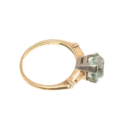 Vintage 1940s Retro Art Deco 3 Carat Blue Zircon Two Tone 14K Gold Ring Size 4.5