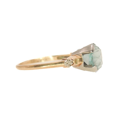 Vintage 1940s Retro Art Deco 3 Carat Blue Zircon Two Tone 14K Gold Ring Size 4.5