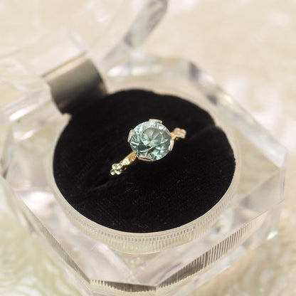 Vintage 1940s Retro Art Deco 3 Carat Blue Zircon Two Tone 14K Gold Ring Size 4.5