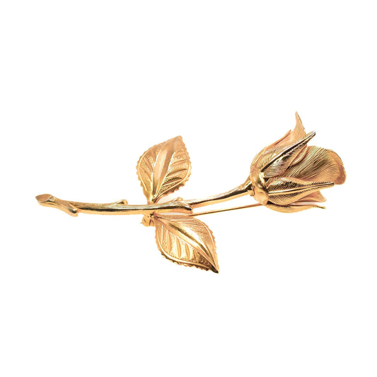 Vintage 1980s Gold Tone Rose Flower Brooch - 80s Gold Rose Unisex Brooch - Colorful Vintage Costume Floral Pin