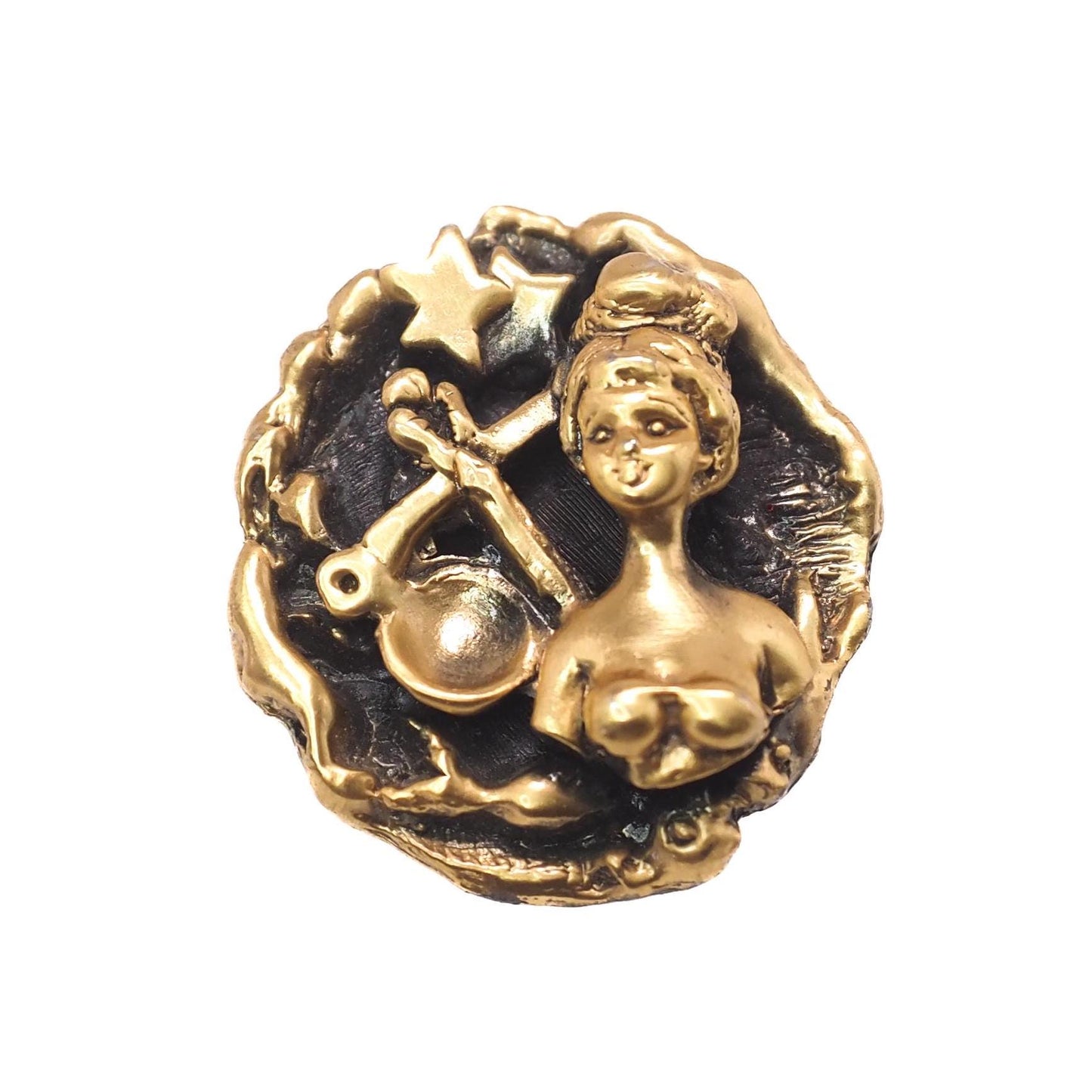 Vintage 1960s TORTOLANI Gilt Libra Brooch - 60s Gold Zodiac Gold Plate Figural Brooch - Vintage Astrology Pin for Sweater