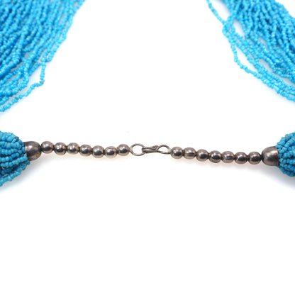 Vintage 1980s Turquoise Blue Bead and Silver Plate 30 Strand Statement 31" Necklace