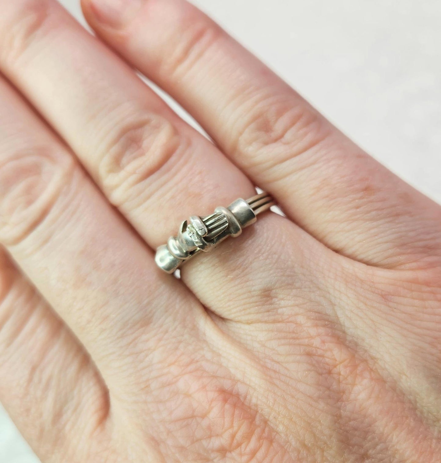 Vintage 1940s Sterling Silver Fede Ring - 40s Vintage Fede Gimmel Hands Engagement Lovers Ring Size 6.5 - Friendship Silver Ring