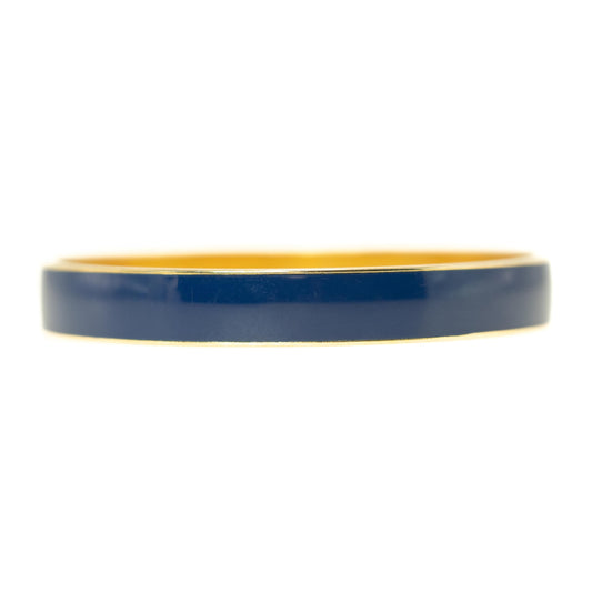 Vintage 1980s TRIFARI Blue Gold Plate Bangle - Yellow Gold Plate Dark Blue 7.75" Bracelet - 80s Designer Costume Blue Bracelet