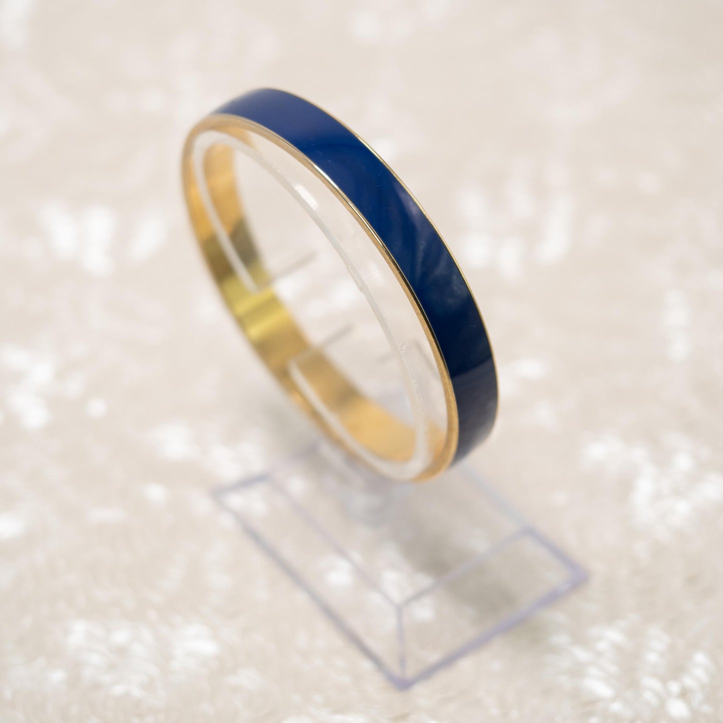 Vintage 1980s TRIFARI Blue Gold Plate Bangle - Yellow Gold Plate Dark Blue 7.75" Bracelet - 80s Designer Costume Blue Bracelet