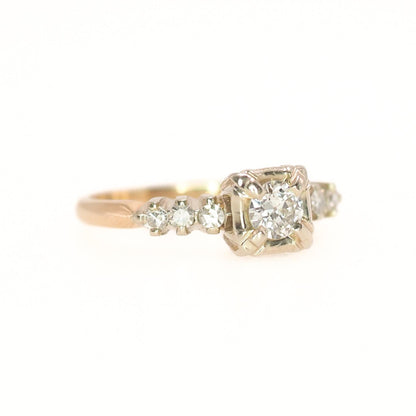 Vintage 1930s Art Deco Two Tone 0.50 CTTW Diamond Illusion Setting 14k Engagement Ring Size 6.75