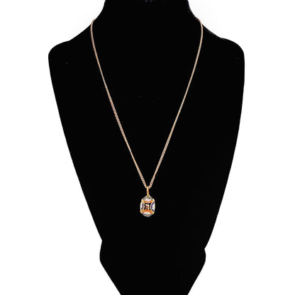 Vintage 1930s Brass and Glass Micro Mosaic Small Oval Pendant Choker 17" Necklace
