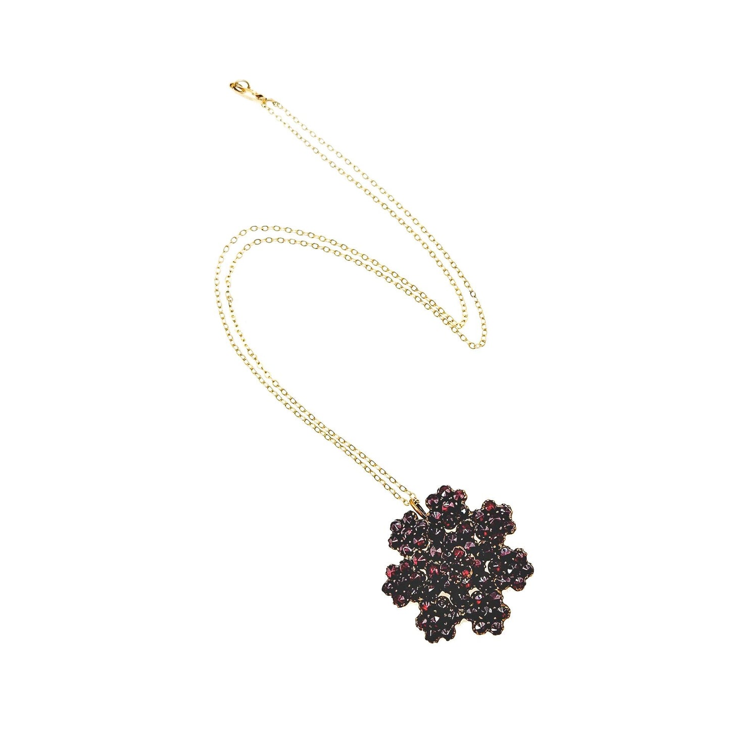 Vintage 1930s Bohemian Garnet and Gilt Snowflake Cluster Pin and Pendant Combo 18" Necklace - Red Czech Garnet Necklace Brooch Combo