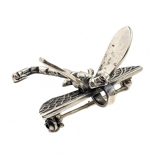 Vintage Sterling Dragon Fly Brooch and Necklace - 1960s Silver Dragonfly Bug Pin and Pendant Combination - Sterling Silver Bug Necklace