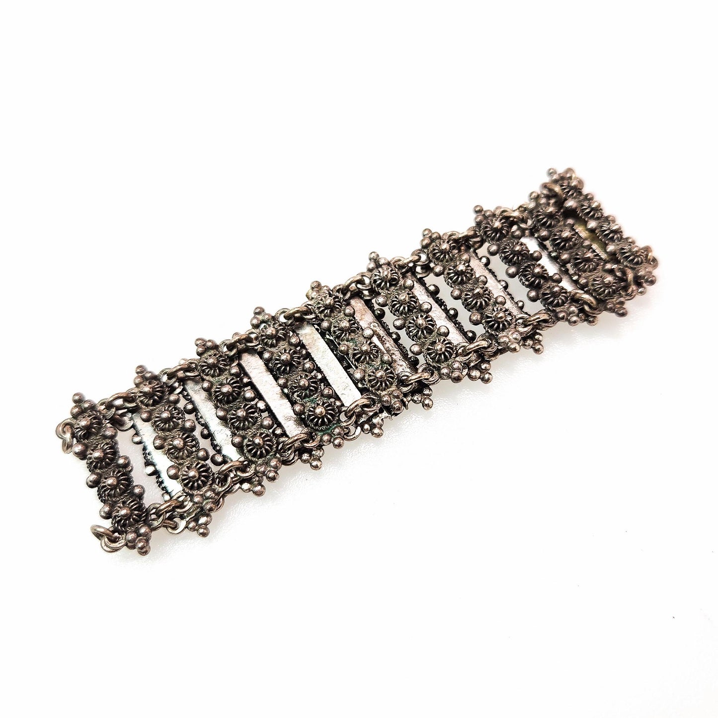 Antique 1880s Mid Victorian Silver Statement Bracelet - Victorian Grand Era Silver Link 7" Bracelet - Antique Silver Bracelet