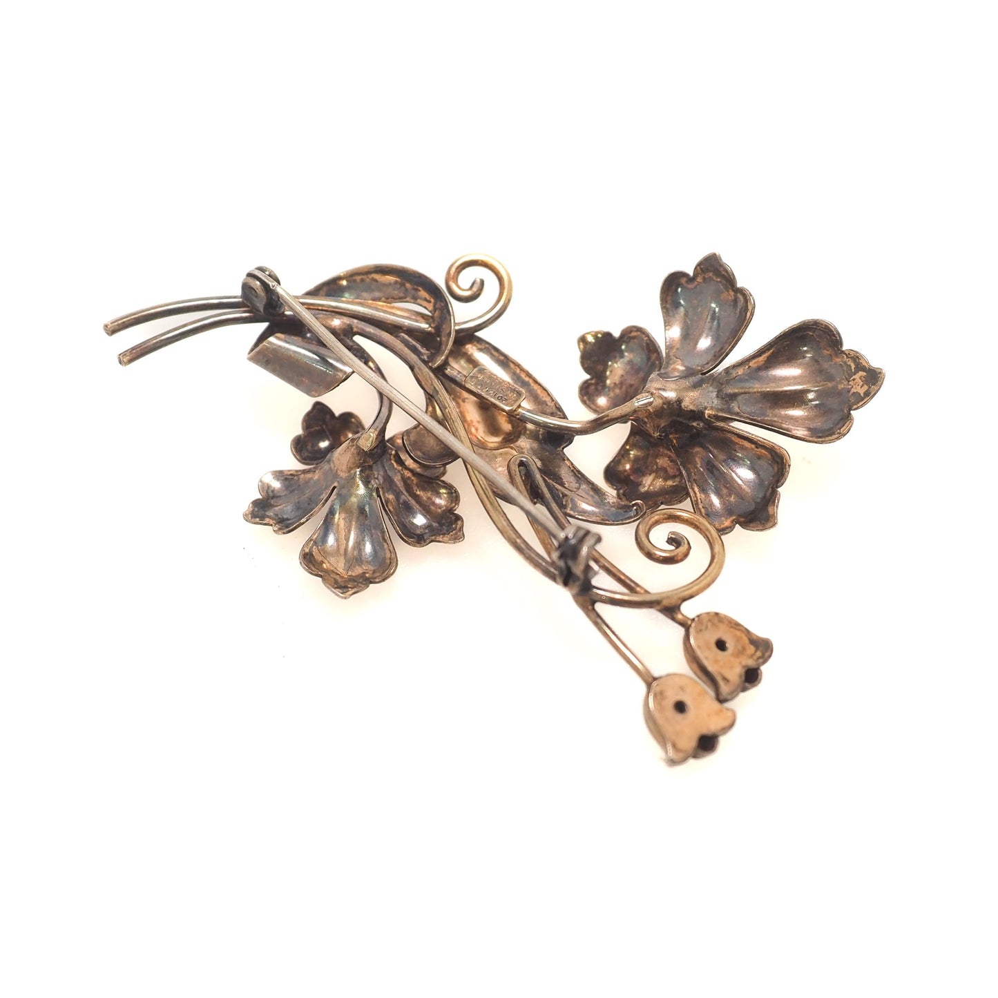 Vintage 1940s CARL ART Retro Art Deco Yellow and Rose Gold Filled Metal Flower Brooch - 40s Retro Floral Spray Unisex Large Brooch