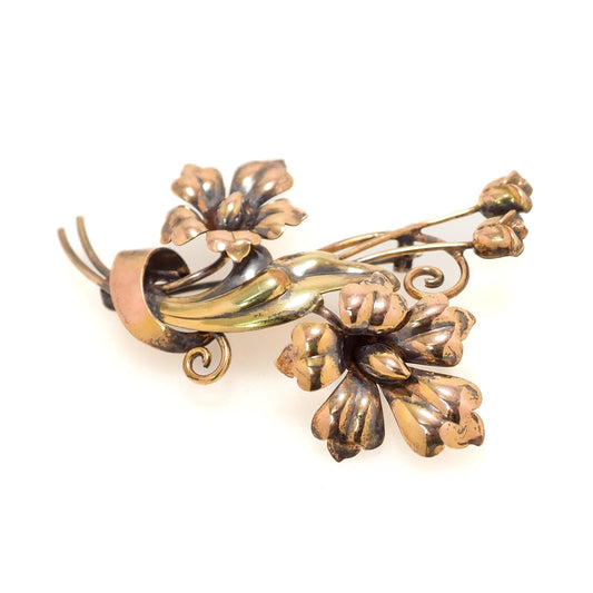 Vintage 1940s CARL ART Retro Art Deco Yellow and Rose Gold Filled Metal Flower Brooch - 40s Retro Floral Spray Unisex Large Brooch