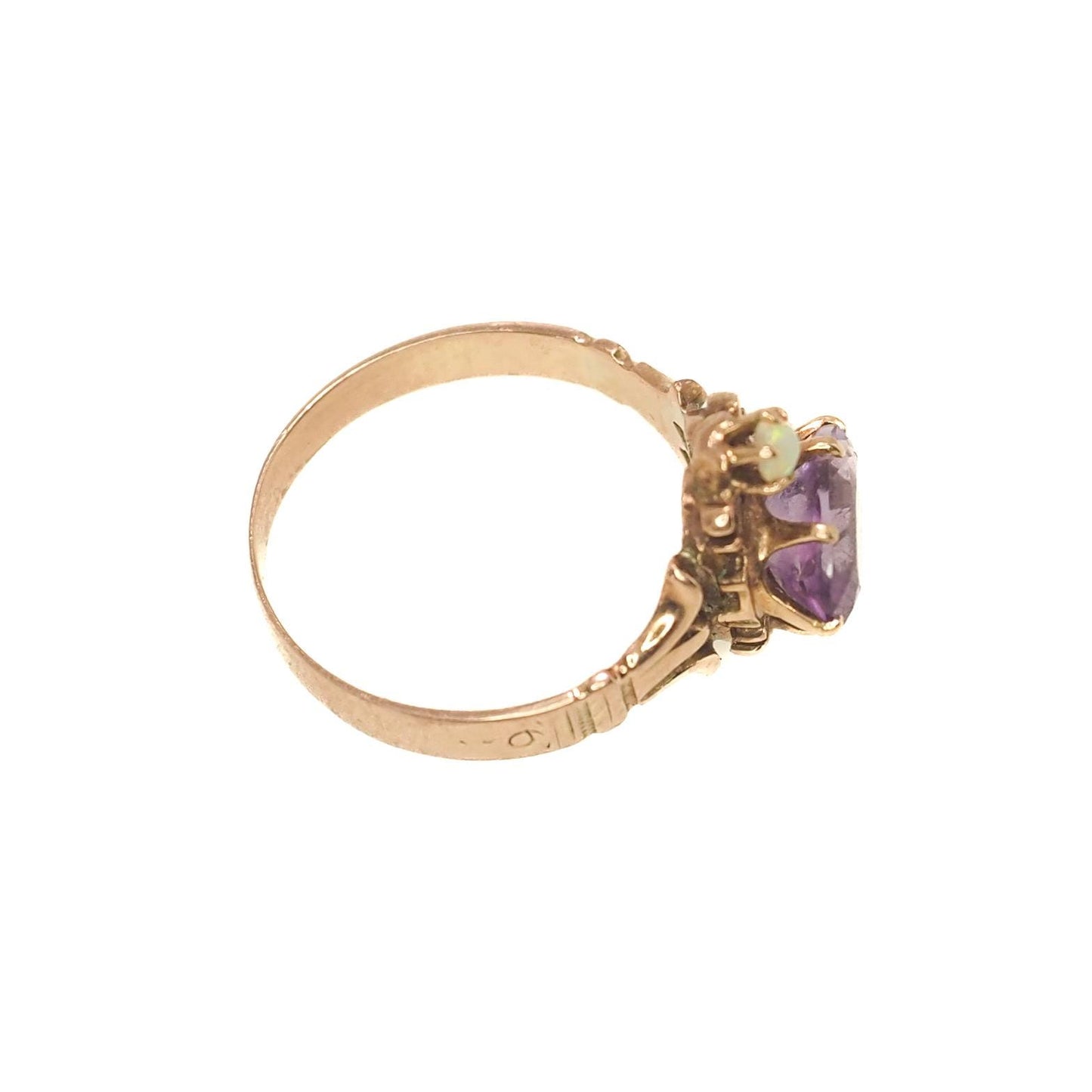 Antique 1900s Victorian Amethyst, Opal, and 14K Yellow Gold Ring Size 5.75 - Late Victorian Purple Amethyst, Opal Pinky Ring