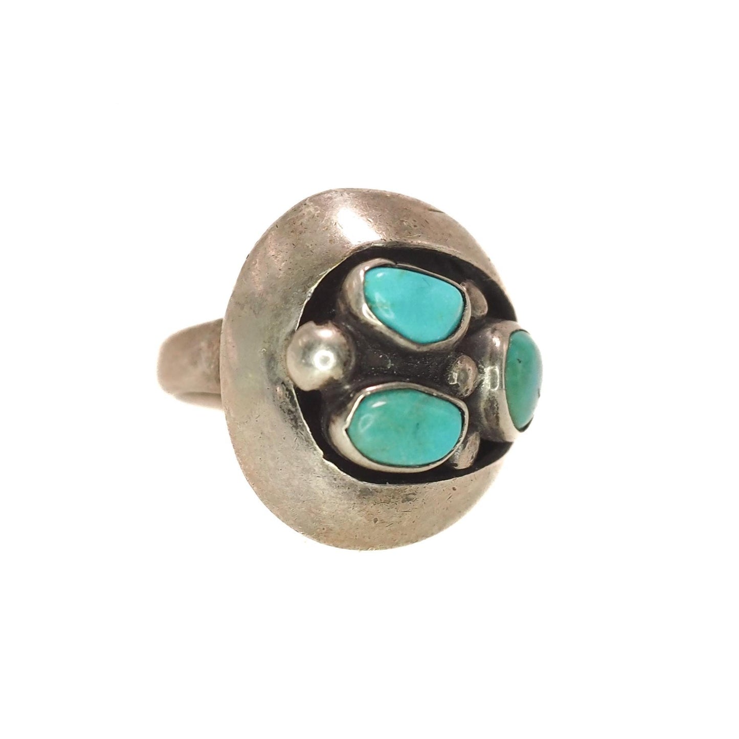 Vintage 1970s Blue Turquoise Sterling Silver Southwestern Native American Ring Size 5 - 70s Vintage Unisex Turquoise Thick Band Silver Ring