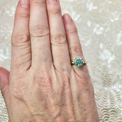 Vintage 1940s Retro Art Deco 3 Carat Blue Zircon Two Tone 14K Gold Ring Size 4.5