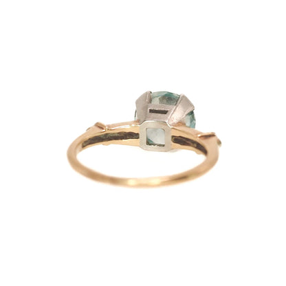 Vintage 1940s Retro Art Deco 3 Carat Blue Zircon Two Tone 14K Gold Ring Size 4.5