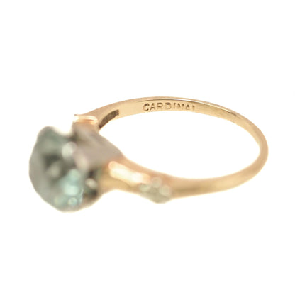 Vintage 1940s Retro Art Deco 3 Carat Blue Zircon Two Tone 14K Gold Ring Size 4.5