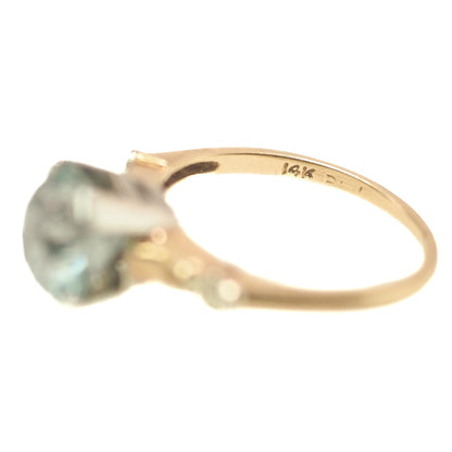 Vintage 1940s Retro Art Deco 3 Carat Blue Zircon Two Tone 14K Gold Ring Size 4.5