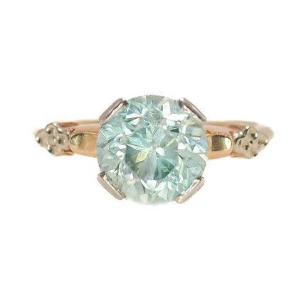 Vintage 1940s Retro Art Deco 3 Carat Blue Zircon Two Tone 14K Gold Ring Size 4.5