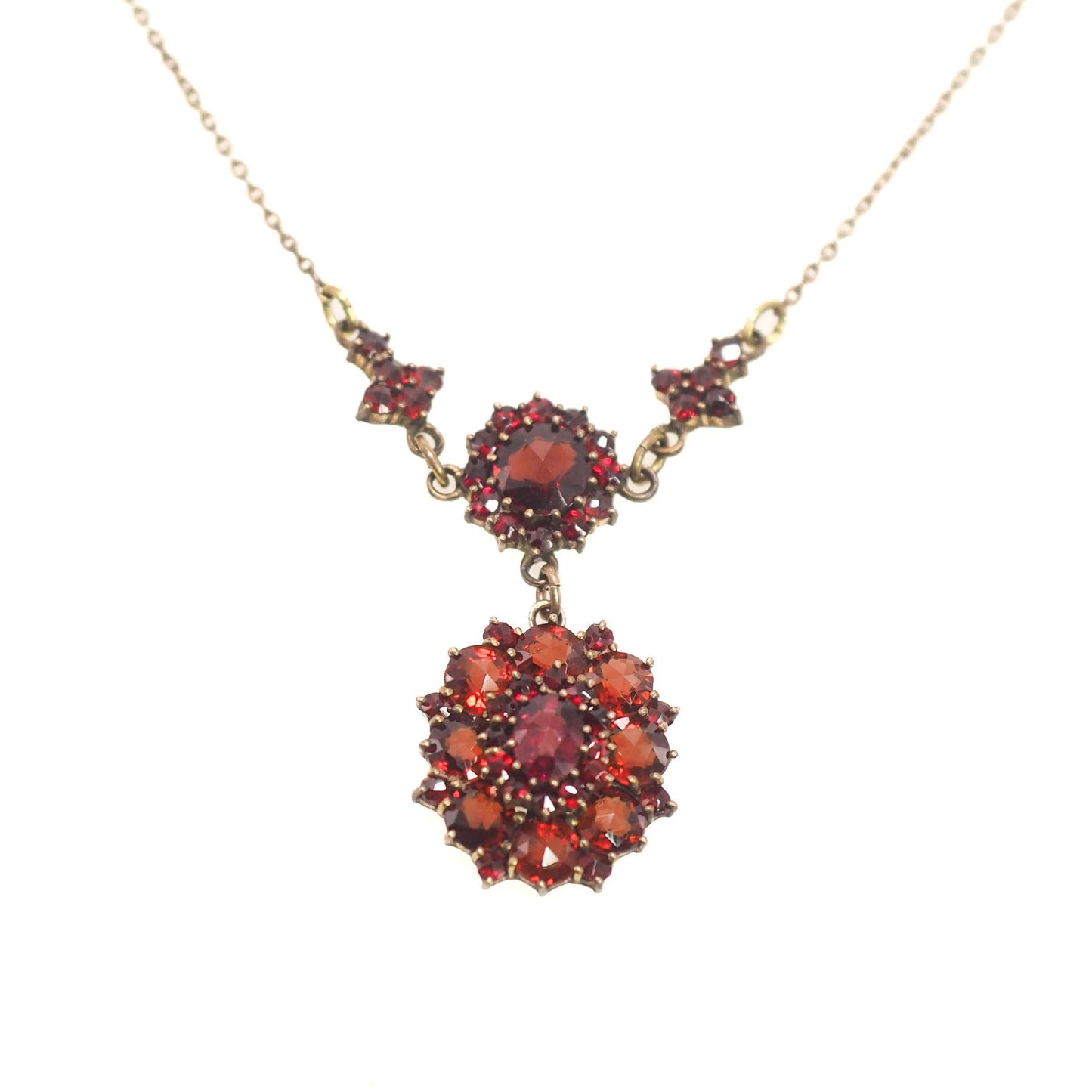 Antique 1910s Edwardian Rose Cut Bohemian Garnet and Pendant Choker 15.5" Necklace - Antique Red Garnet Cluster Necklace