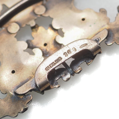 Vintage 1930s Victorian Revival Sterling Silver Chased Buckle Sash Pin