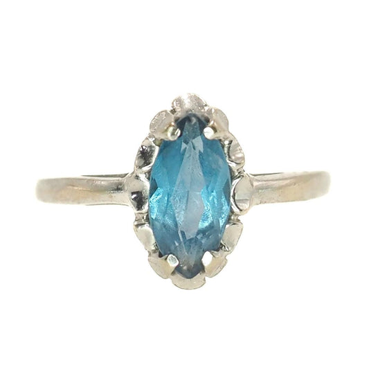 Vintage 1970s Marquise Blue Lab Created Spinel and 10K Ring - Blue Lab Spinel, White Gold Solitaire Ring Size 6.25 - August Birthstone Ring