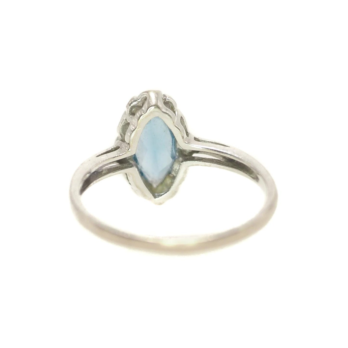 Vintage 1970s Marquise Blue Lab Created Spinel and 10K Ring - Blue Lab Spinel, White Gold Solitaire Ring Size 6.25 - August Birthstone Ring