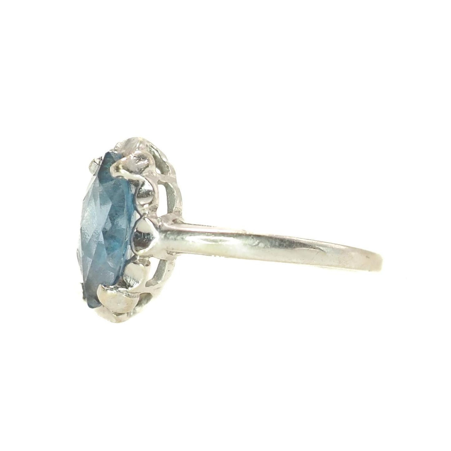 Vintage 1970s Marquise Blue Lab Created Spinel and 10K Ring - Blue Lab Spinel, White Gold Solitaire Ring Size 6.25 - August Birthstone Ring