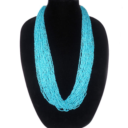 Vintage 1980s Turquoise Blue Bead and Silver Plate 30 Strand Statement 31" Necklace