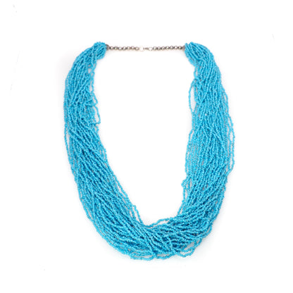 Vintage 1980s Turquoise Blue Bead and Silver Plate 30 Strand Statement 31" Necklace
