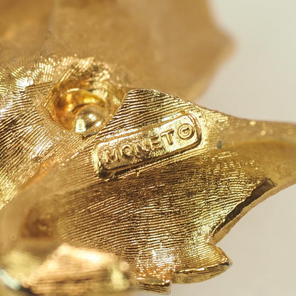 Vintage 1970s MONET Chunky Large Flower Yellow Gold Plate Flower Unisex Statement Brooch