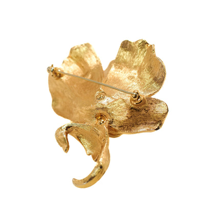 Vintage 1970s MONET Chunky Large Flower Yellow Gold Plate Flower Unisex Statement Brooch