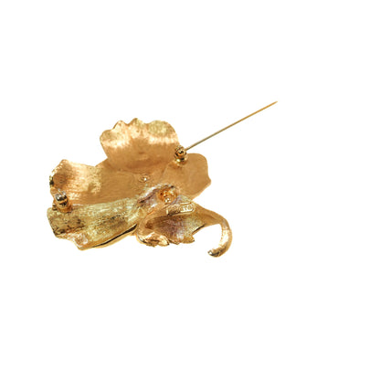 Vintage 1970s MONET Chunky Large Flower Yellow Gold Plate Flower Unisex Statement Brooch